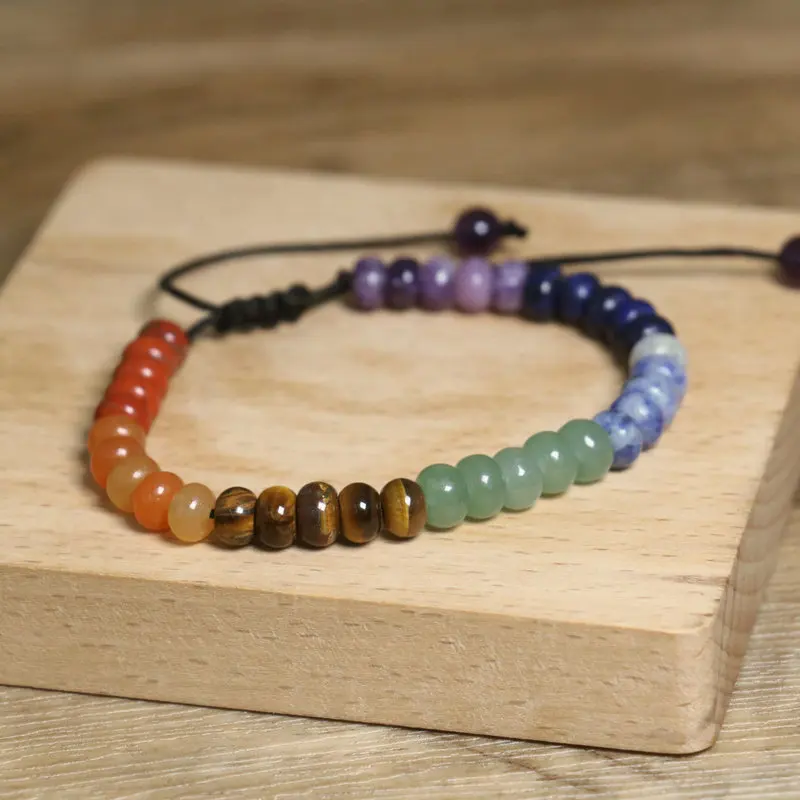 1PC 7 Chakra Stone Bead Bracelets Yoga Reiki Healing Gemstone Tiger Eye Aventurine Lapis Friendship Charm Bracelet for Women Men