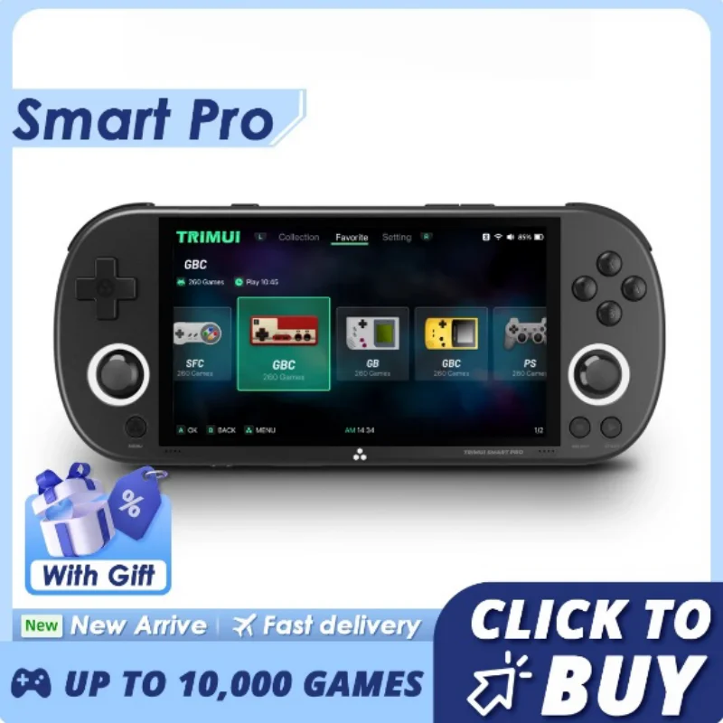 

Портативная игровая консоль Ampown Smart Pro, 4,96 дюйма, IPS-экран, джойстик для системы Linux, RGB-подсветка, ретро-консоль для видеоигр Trimui, подарок