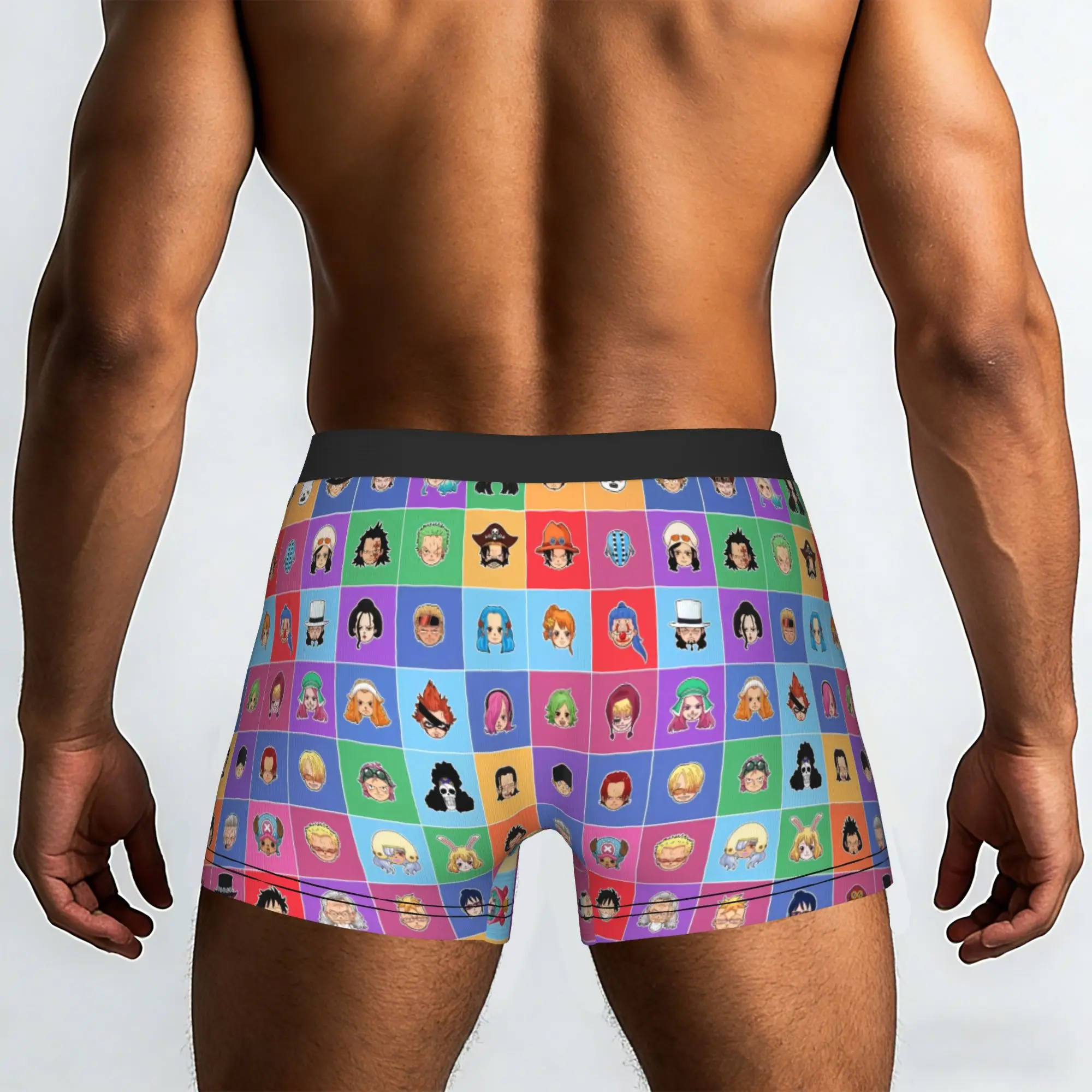 Colorful Grid Character Images One Piece Underpants Homme Panties Men's Underwear Print Shorts Boxer Briefs