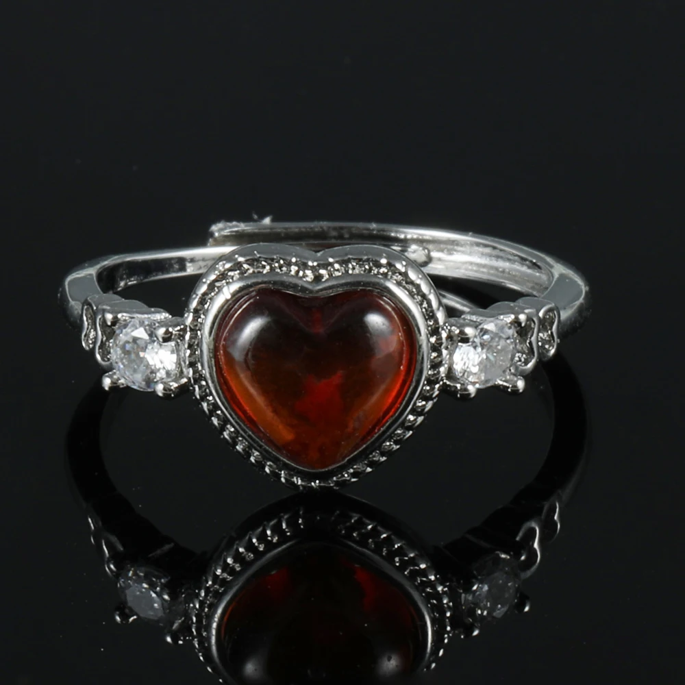 

100% натуральный драгоценный камень гранат в форме сердца, регулируемое кольцо с медным покрытием и серебром для женщин, подарок на день рождения, ювелирные изделия