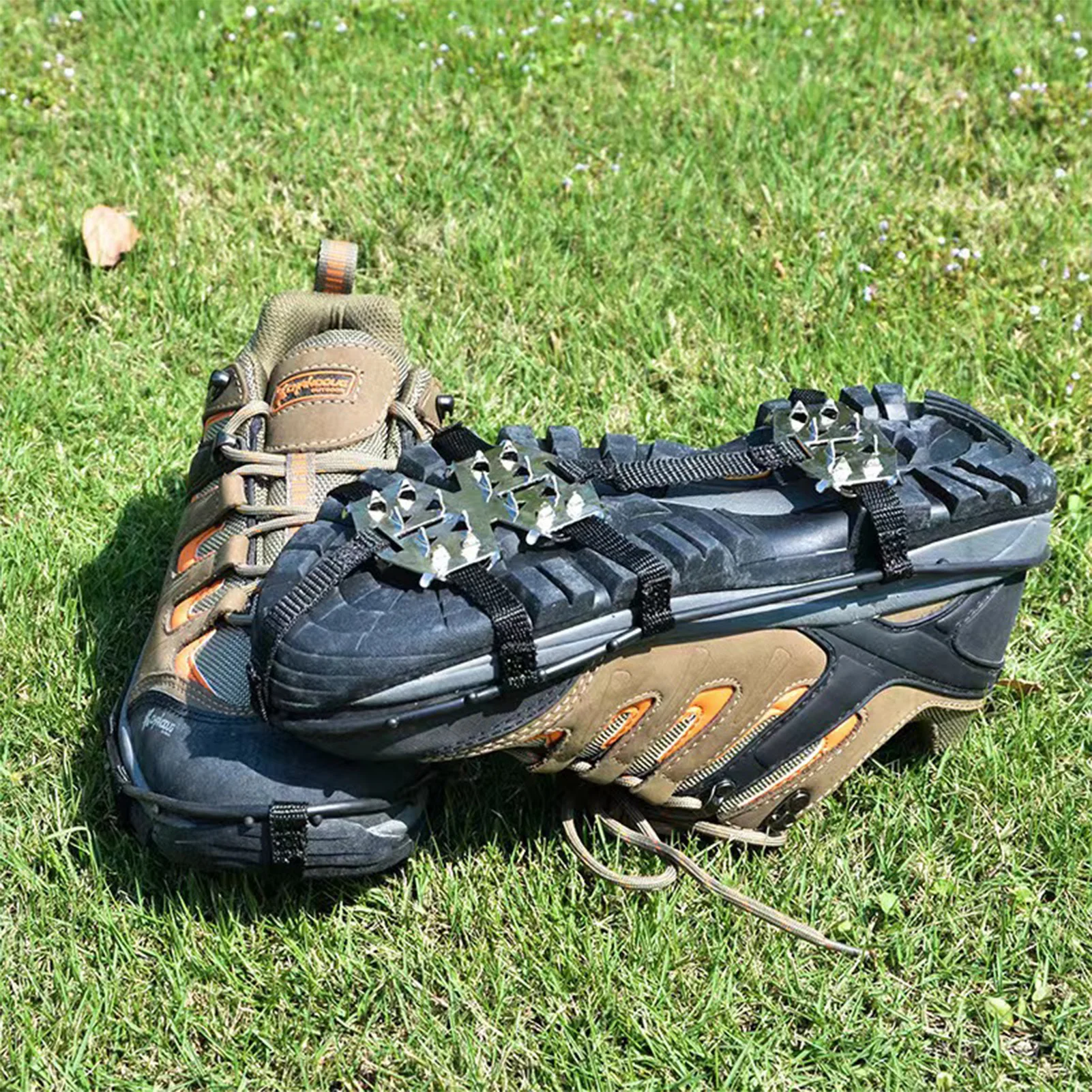 24-Stolzen-Anti-Rutsch-Eisgreifer-Stollen, Schneegriffe mit Stahlspitzen für Wandern, Bergsteigen und Outdoor-Sportarten