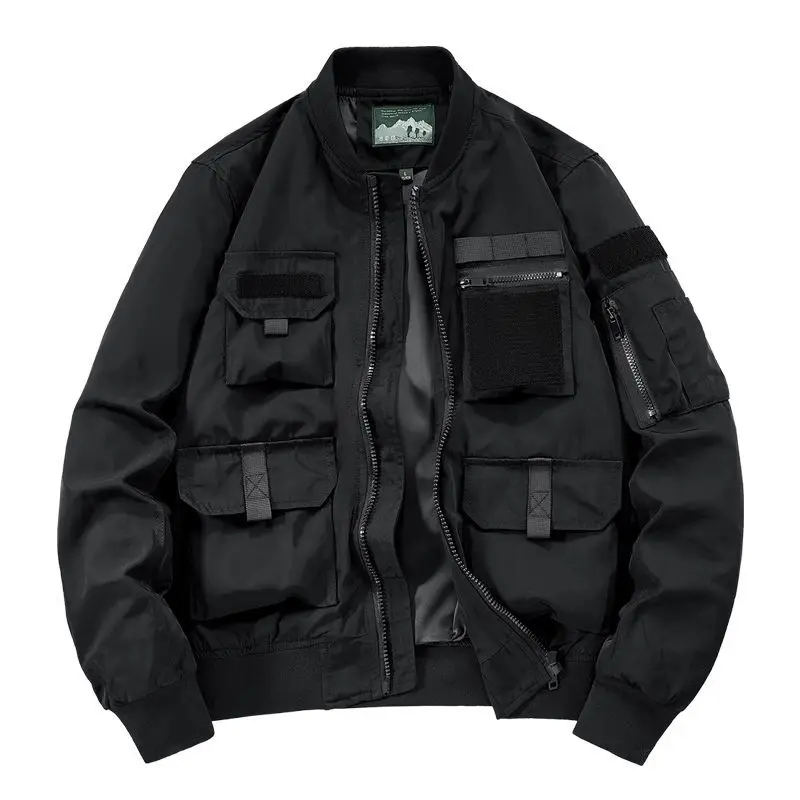 American Style Hunting Ball Jacket Multi-Pocket Workwear Retro Baseball Coat Long Sleeve Standard Fit Four Seasons Universal