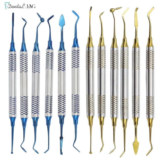 6Pcs/Set Dental Composite Resin Filling Spatulas Double Head Titanium Plated Head Fill Restoration Set Dentist Accessories Tool