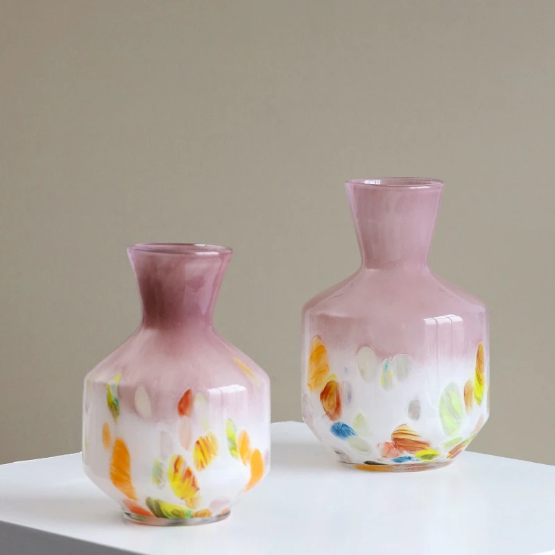 Vintage Fenton Pink Jade Glass Vase, Korean Home Living Room Desktop Decoration Spring Flower Pattern Glass Vase Ornaments