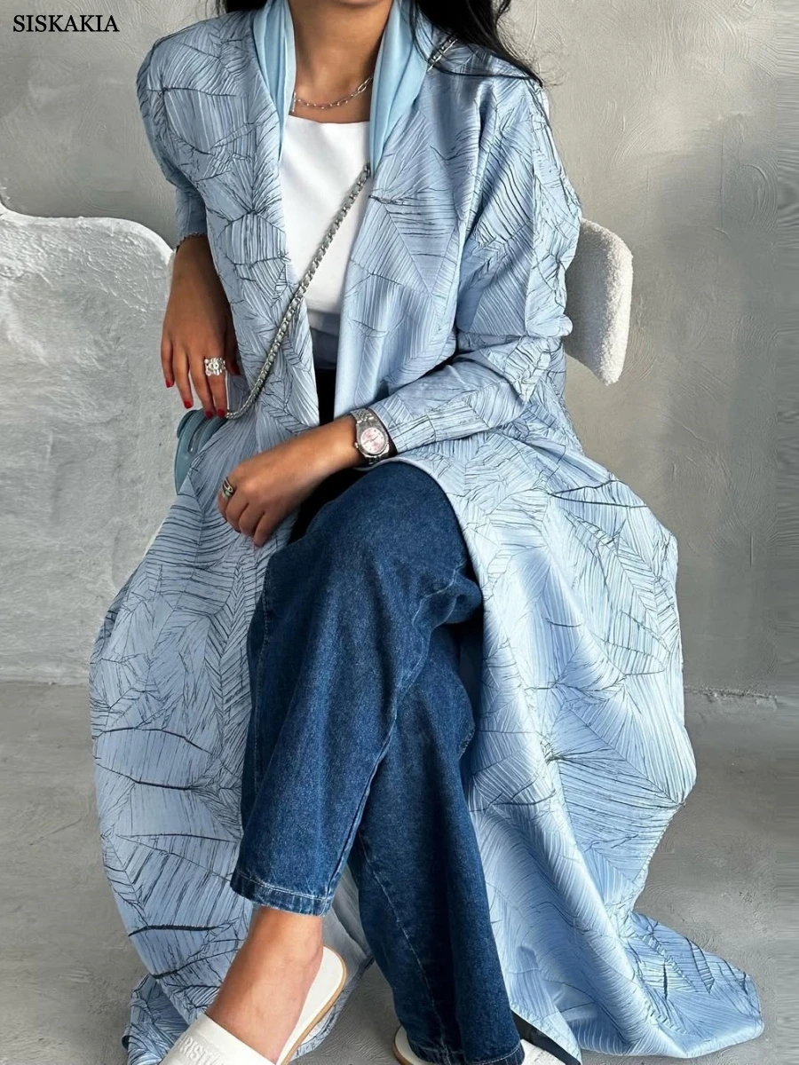 

Siskakia Muslim Elegant Jacquard Open Abaya Dubai Robe Femme Musulmane Muslim Loose Cardigan