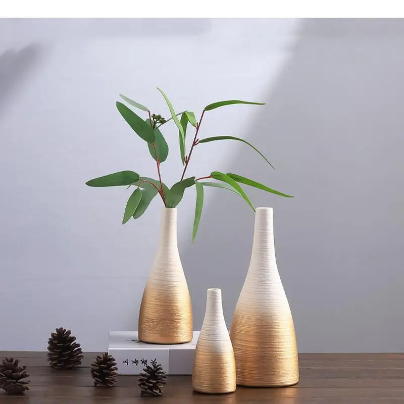 Chinese Style Gradient Ceramics Desktop Vase Stoneware Retro Manual Hydroponic Home Decoration Ornaments Flower Arrangement