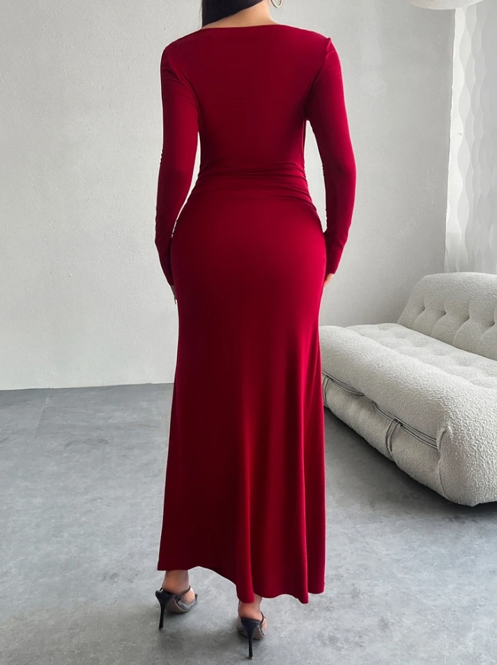 Elegant Party Dresses Woman Sexy O-Neck Solid Color Knitted Elastic Tight Evening Dresses Urban Elegant Daily Midi Long Dresses