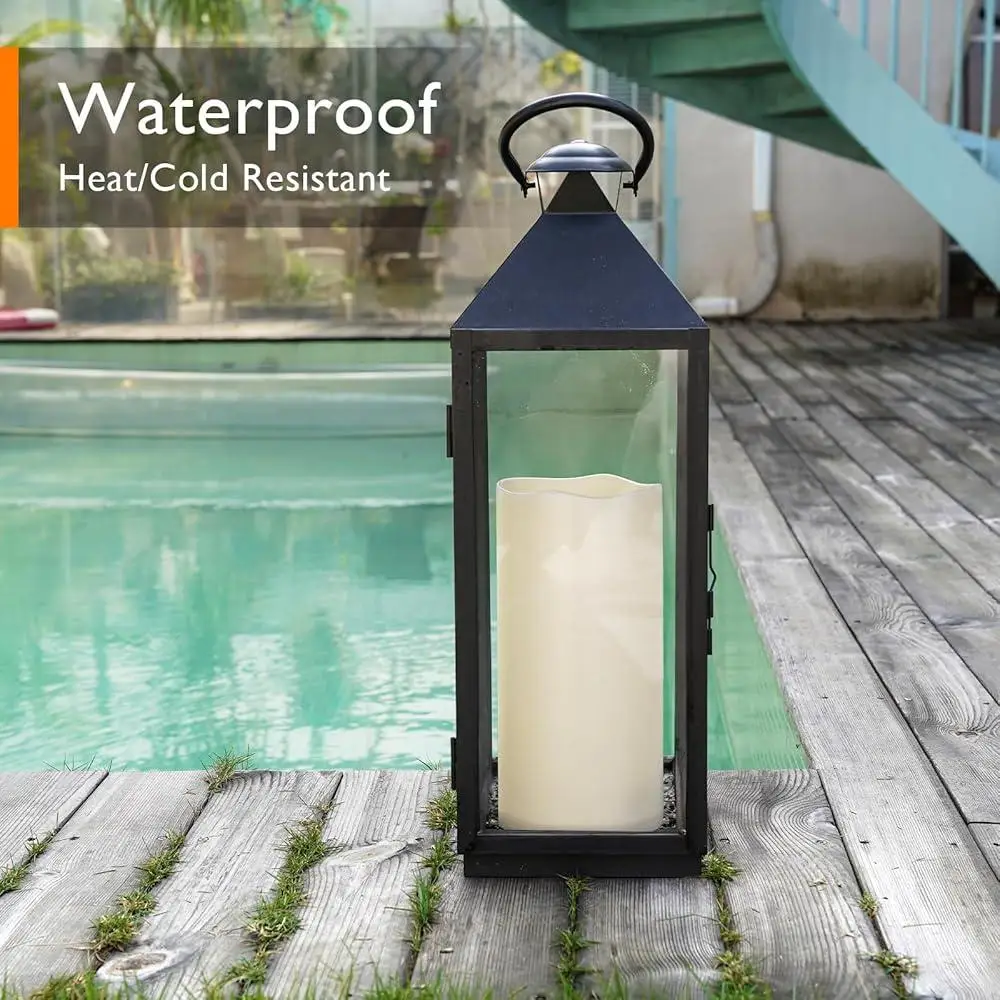 Extra Large Outdoor Waterproof Flameless Candle with Timer Garden Lanterns Long Lasting LED Glow Weatherproof Decoration