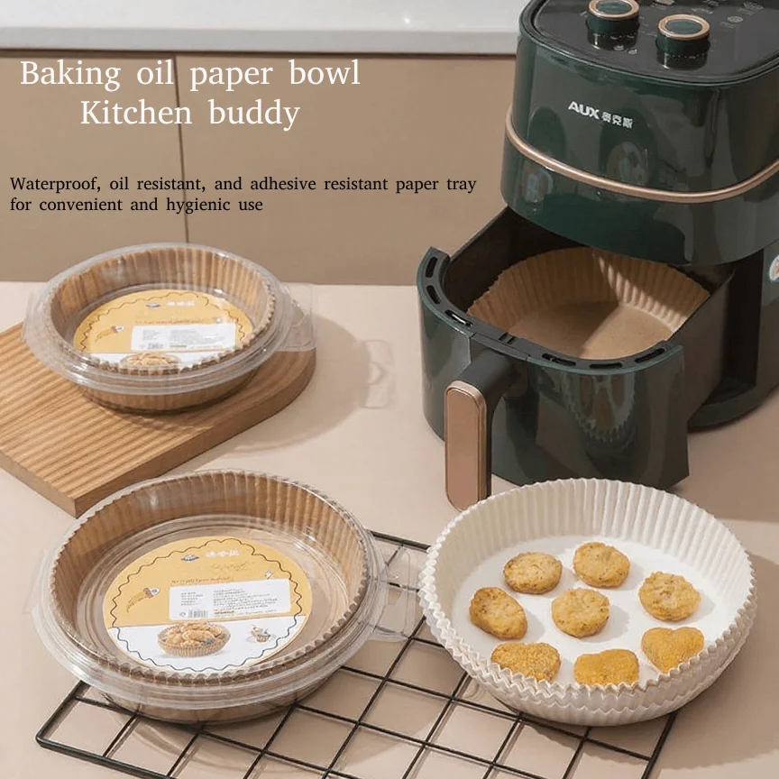 50PCS Air Fryer Liners 6.5 Inch Non-Stick Paper, Heat Resistant Baking Trays for Oven Microwave, Disposable Oil Absorbing Pans