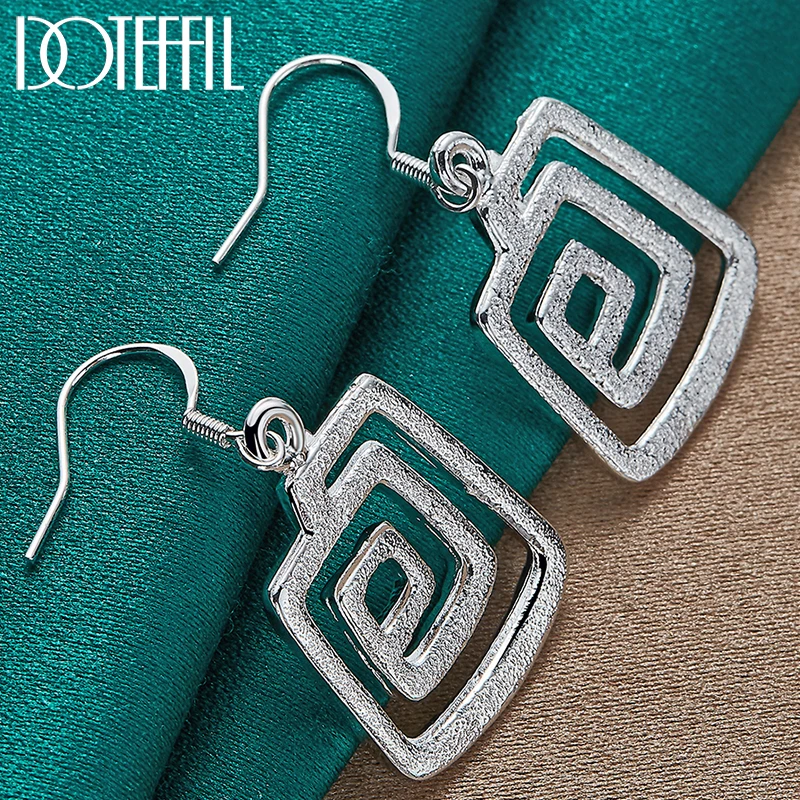 DOTEFFIL 925 Sterling Silver Square Thread Drop Earrings Charm Women Jewelry Fashion Wedding Engagement Party Gift