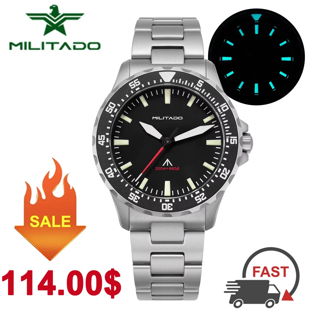 Militado ML16 ساعة كوارتز VH31 حركة الاجتياح الياقوت سوبر لومينوفا الساعات الفولاذ المقاوم للصدأ 200 متر مقاوم للماء ساعة اليد