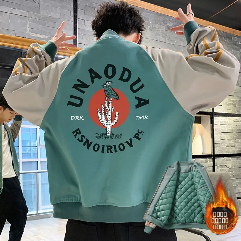 

Модная молодежная мужская куртка с принтом 2023 года в корейском стиле, универсальная осенняя модная бейсбольная куртка из полиэстера с круглым вырезом