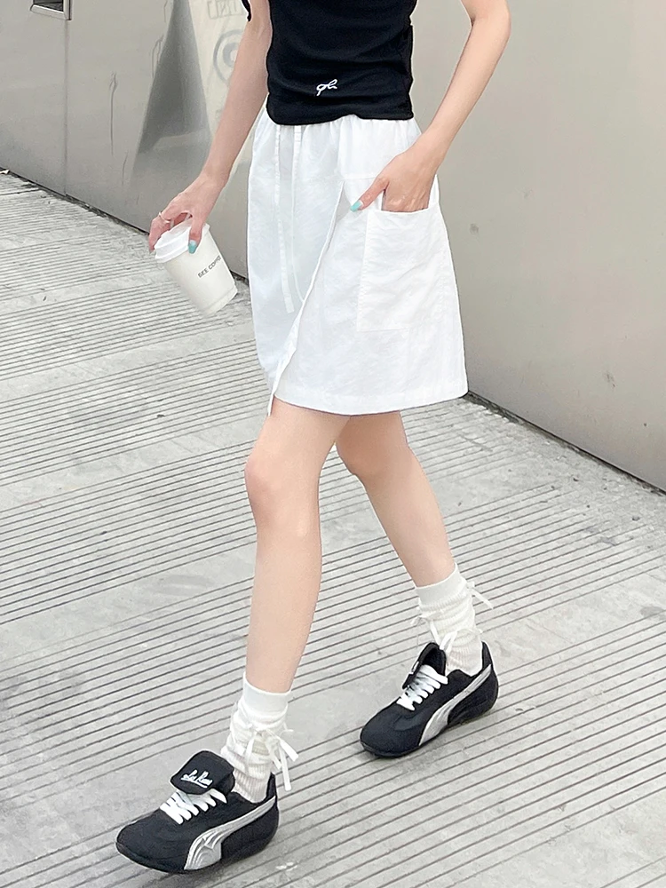 Sommer-Damen-Shorts Schnelltrocknend Leichtgewichtig Mit Taschen Vorderer Schlitz Cargo-Hose Hohe Taille Knielange Shorts Sportliche Freizeithose – Detail 9