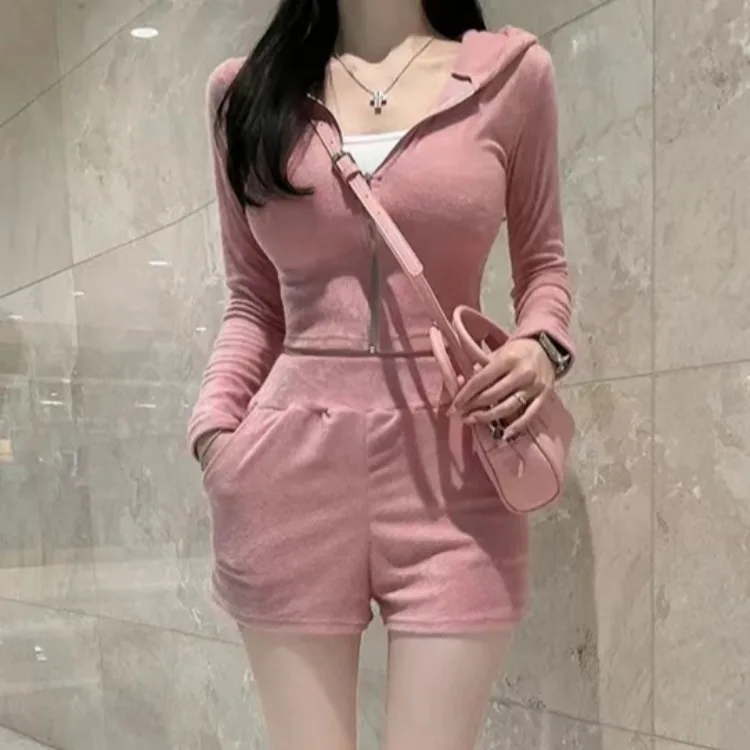 

Модный комплект брюк с высокой талией, женское пальто и брюки, ансамбль, застежка-молния, длинная бархатная верхняя одежда с капюшоном