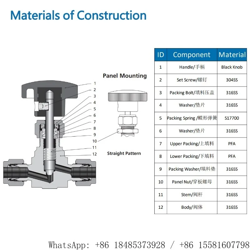 316L Stainless Steel Compression Needle Valve 6mm Tube Flow Control Shut Off Valve High Pressure Instrument Regulating Valve