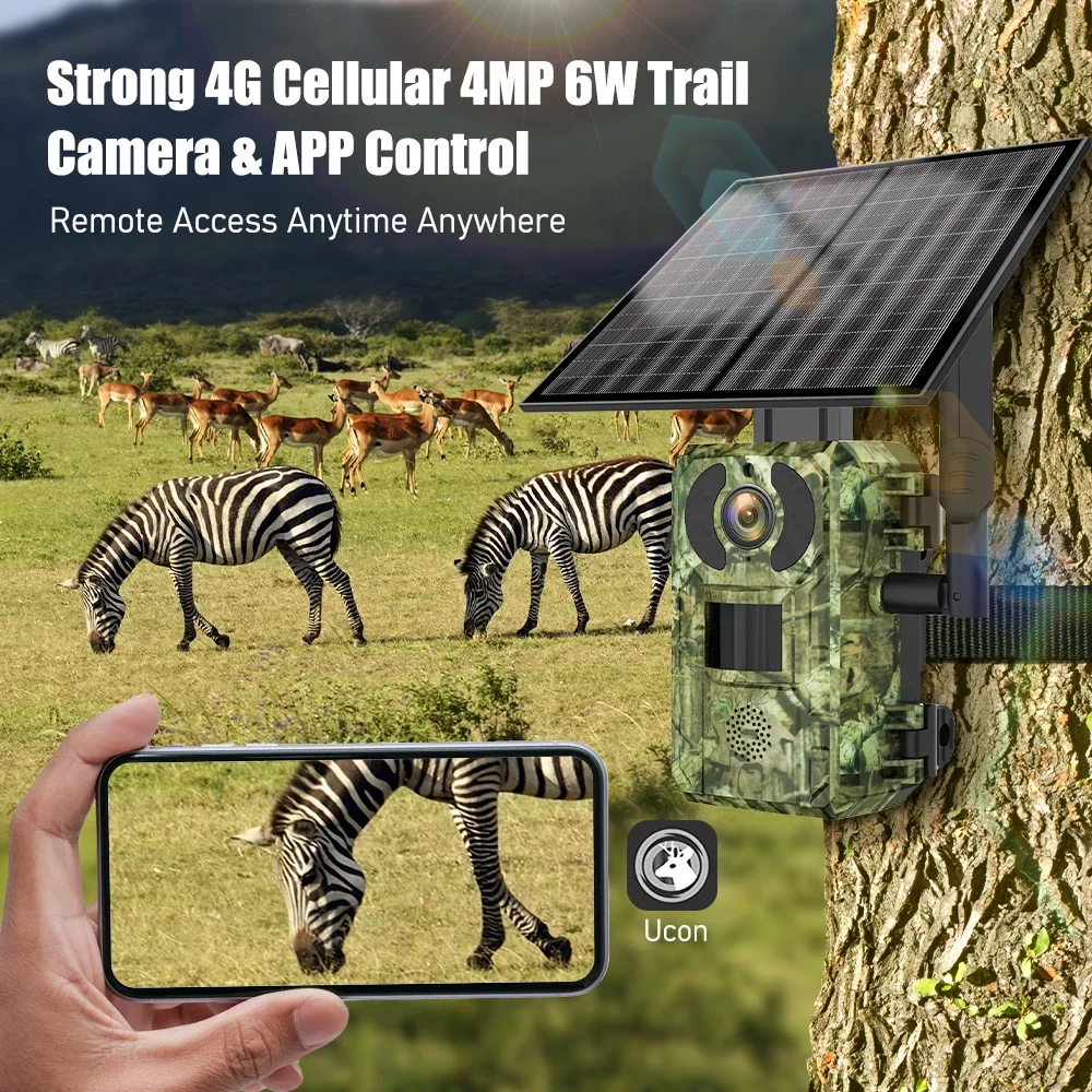 UCON APP 4G Sim Card  US 4MP 4W 7800mAh Battery Waterproof Trail Camera Outdoor Wildlife Solar Hunting Camera with Night Vision