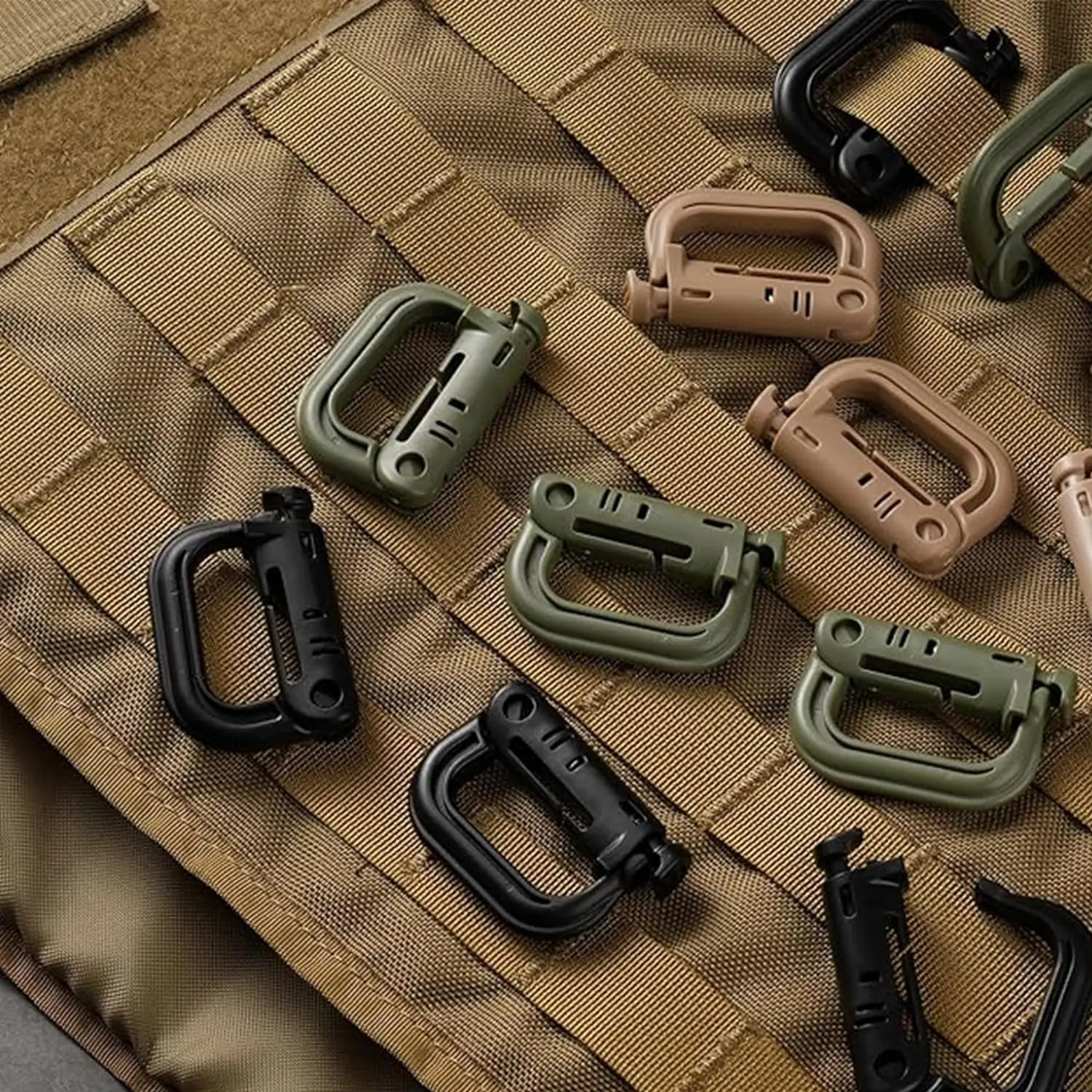 5Pcs Plastic D-Ring Tactical Carabiner Grimlock Lock Hard Hook Buckle Clip For Molle Webbing Accessories Backpack/Pouch/Bag/Belt