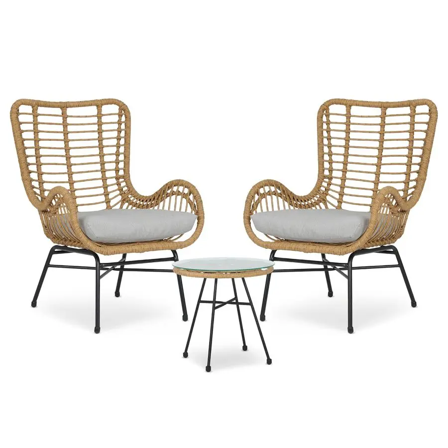 

3-х предметный набор мебели для патио, уличный стол и стулья из ротанга, набор бистро для бесед с подушкой, плетеная мебель для балкона