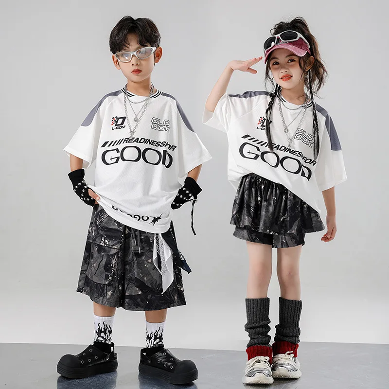 

Kid Kpop Hip Hop Clothing White Letter T Shirt Tie Dye Print Summer Shorts Pleated Skirt for Girl Boy Jazz Dance Costume Clothes
