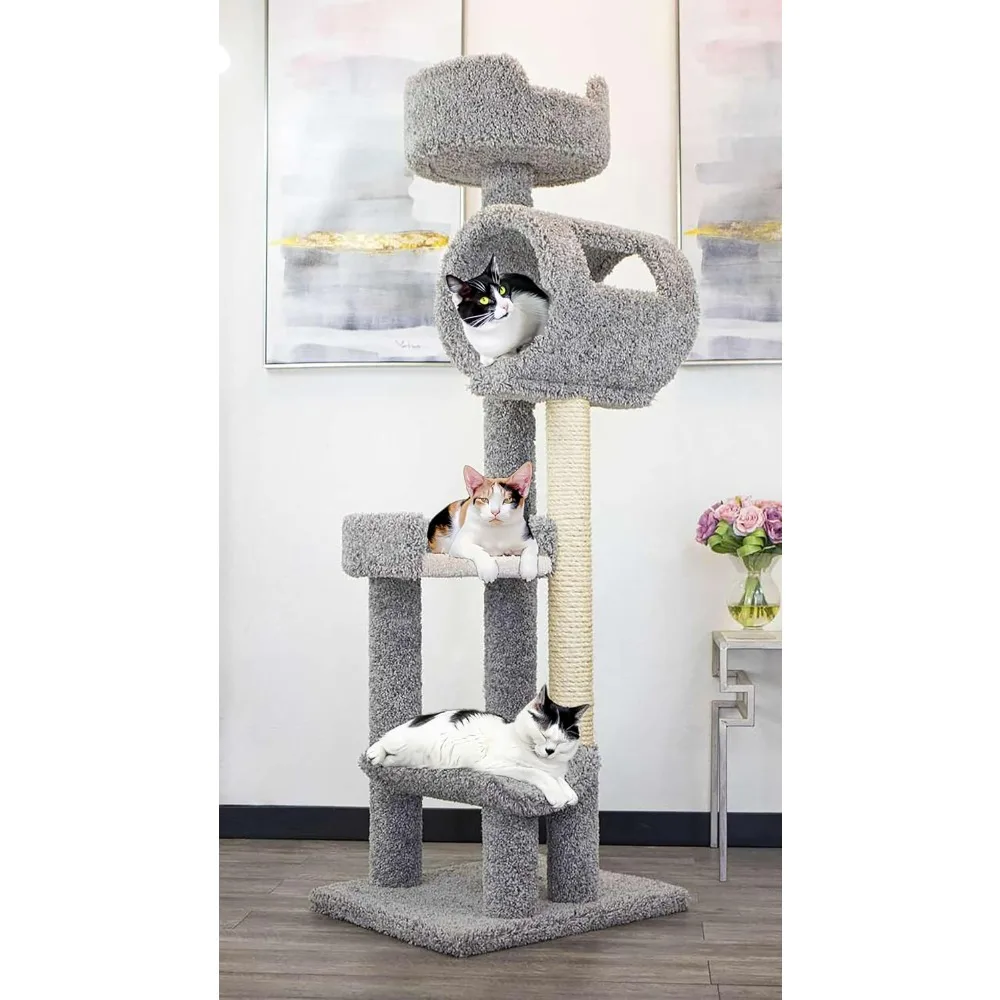 

Solid Wood Cat Climbing Tower Cat Tree, Gray, Customized