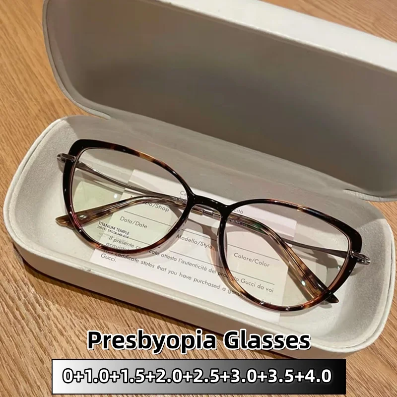 

Women's Metal Ultra Light Cat Eye Luxury Reading Glasses Men's Anti Blue High High-definition Tortoiseshell Eyeglasses 0 To +4.0