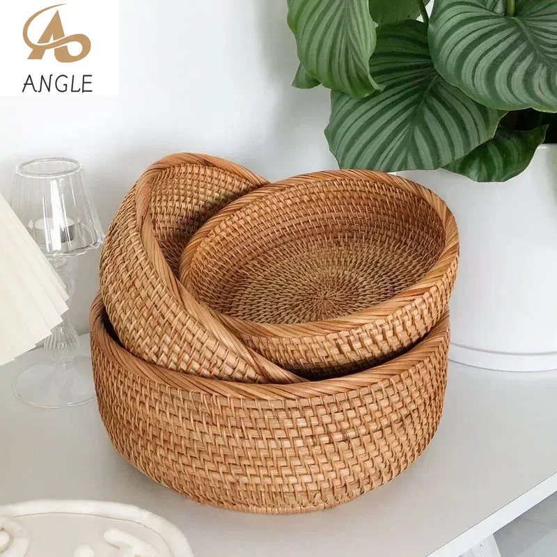 Runder Rattan-Gewebekorb, Obstkorb aus Korbgeflecht, Brot, Lebensmittel, Küche, Heimdekoration, Organizer, Brotkorb für die Küche