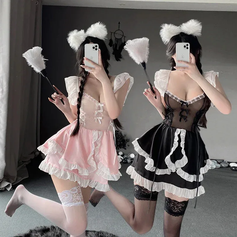 Women Sexy Lingerie Cosplay Maid Girl Dress Lolita Uniform Kawaii Exotic Costumes Skirt Suit Pajamas Night Club Wear