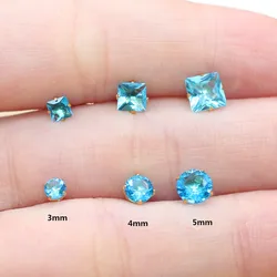 2 pc lot Circle And Square Shape Ocean Blue Zircon Brief Stainless Steel Womne Men  Stud Earrings No Easy Fade Allergy Free