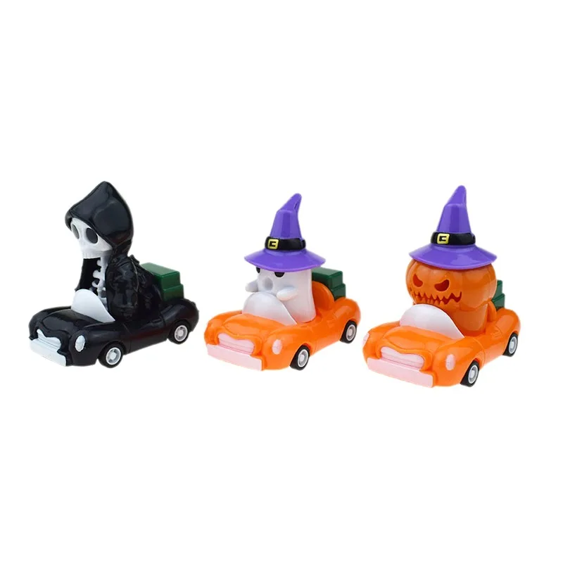 Novedad calabaza de Halloween tirar hacia atrás coche de juguete simulación de dibujos animados esqueleto fantasma coche de inercia Halloween pequeños regalos juguetes para niños
