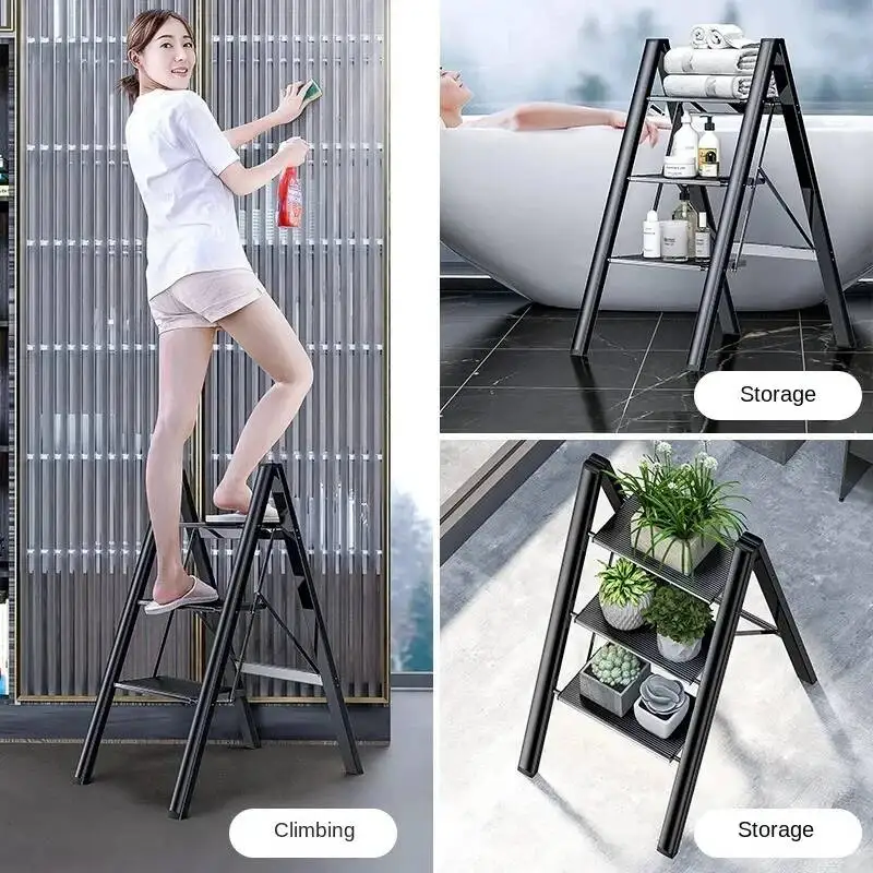 Alloy Load-bearing Ladder Multifunctional High Stools Kitchen Folding 300kg Step Ladder Chair Widen 3 Aluminum Step Ladder CX718