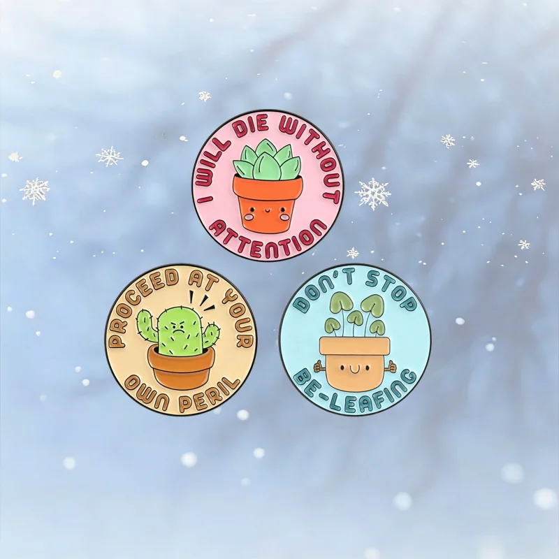 Kawaii Mini Potted Plant Enamel Pins Greenery Design Badge Fashion Bag Hat Pin Creative Small Gift for Friends and Colleagues