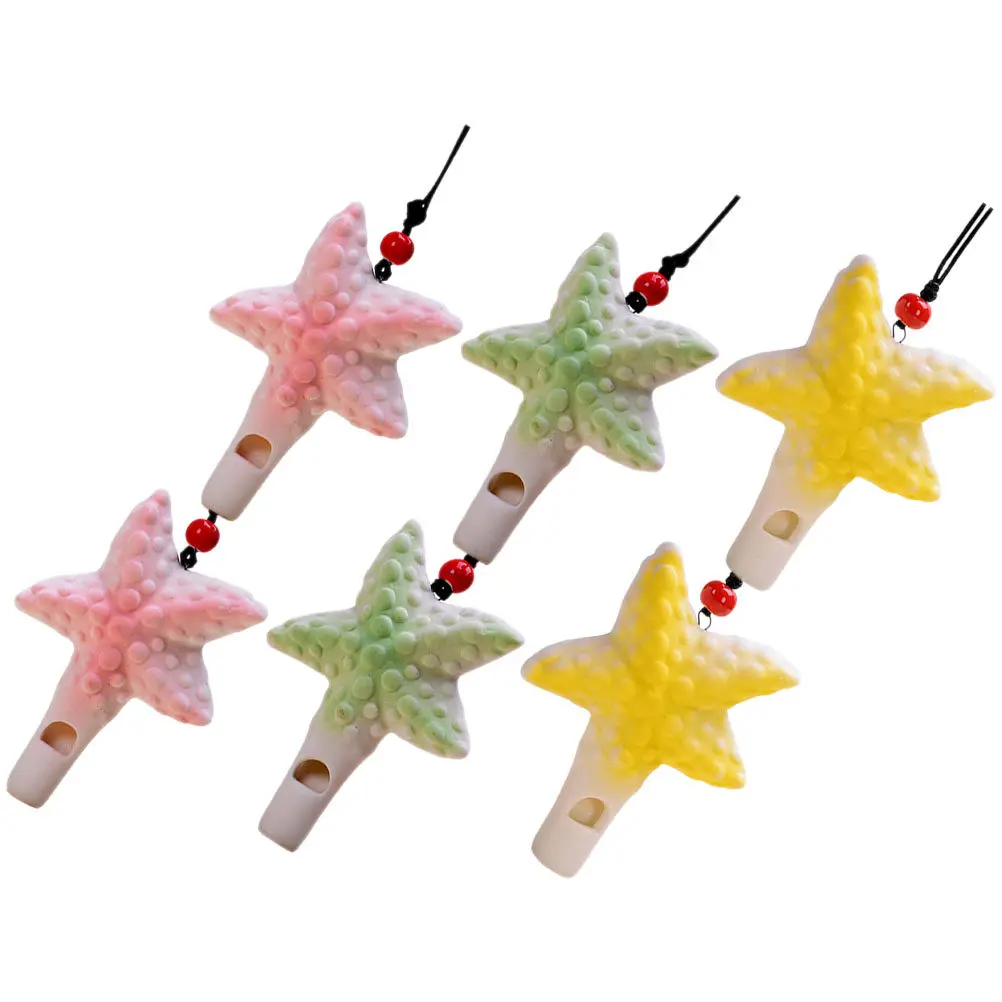 

Набор из 6 керамических свистунков в форме морских звезд, музыкальные игрушки для детей, милые подвесные инструменты для развития слуха малышей, подарок на день рождения