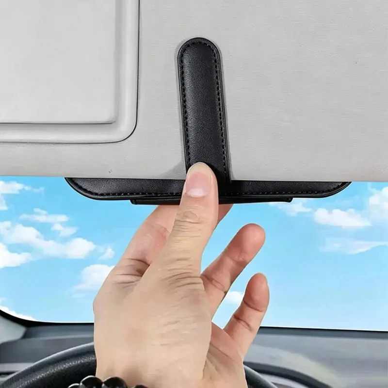 Car Sun Visor Glasses Case Premium Suede/Leather Sunglasses Holder Clip On Auto Interior Eyeglass Organizer Protective Box