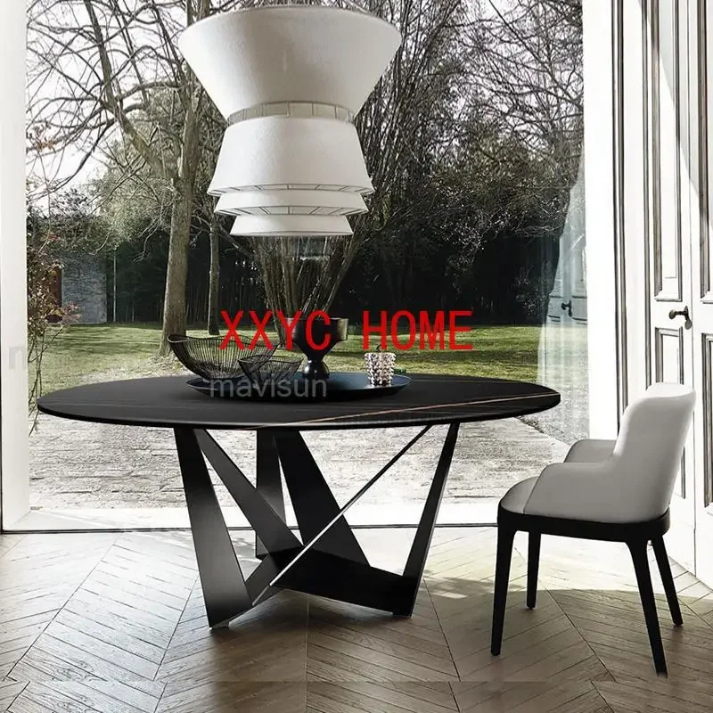 Italian Custom Rock Slab Dining Table And Chairs Modern Minimalist Hotel Restaurant Round Table Small Apartment Furniture