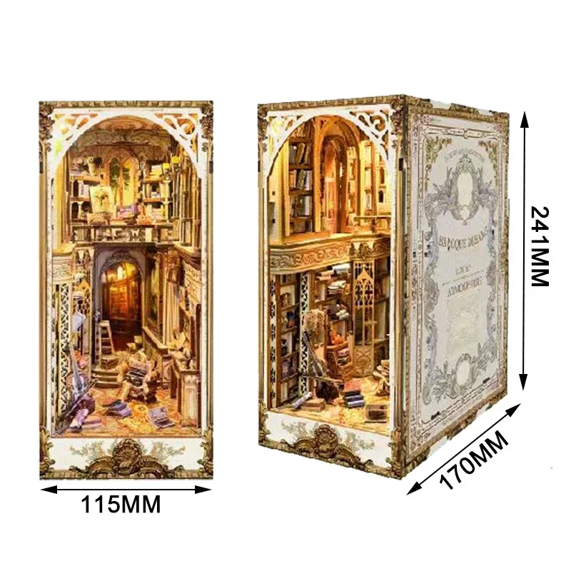 

Retro Baroque Dreams DIY Wooden Book Nook Shelf Insert Miniature Kits Bookshelf Home Bookend Decoration For Adult Handmade Gifts