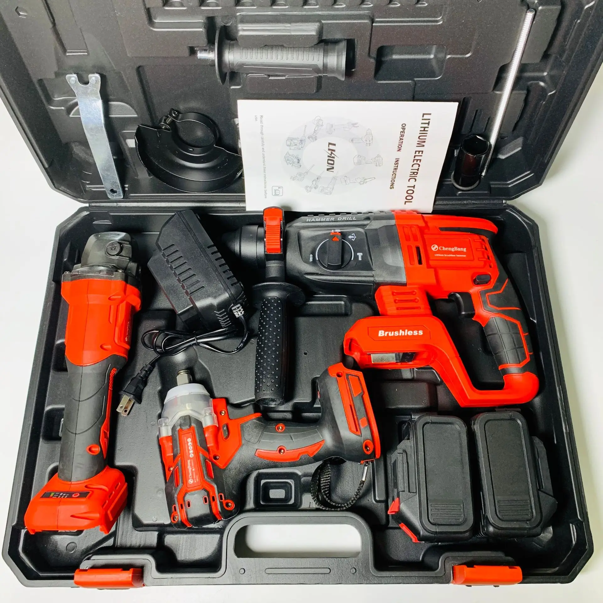 lithium electric brushless electric tools 3 red suit (electric wrench,125mm Angle grinder, electric hammer) makita battery