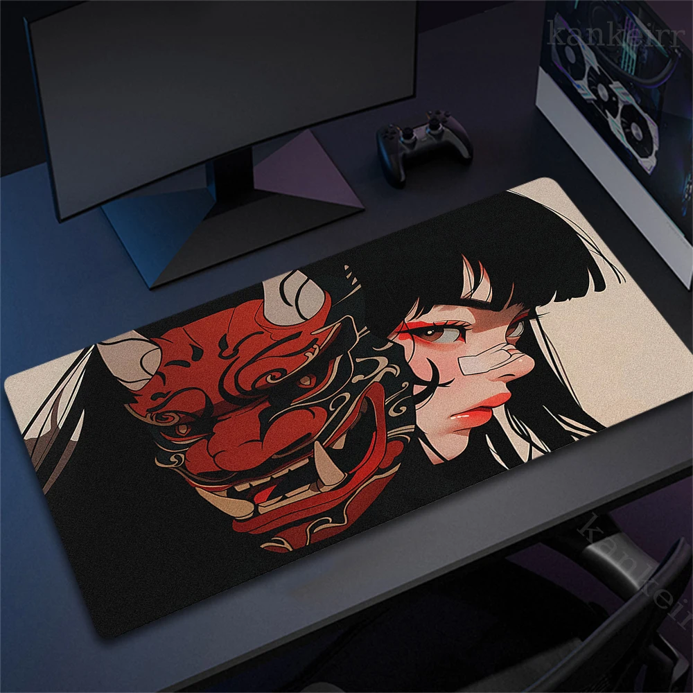 Oni Mask Locking Edge Large Mousepad Gamer Professional Computer Mouse Pad Anime Girls Gaming Mausepad XXL Game HD Print Carpet