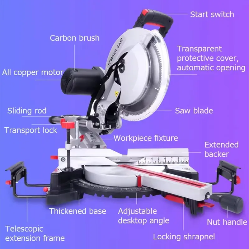 Multi-Functional 8inch 12inch Tie-Bar Cutting Machine Stainless Steel Aluminum Miter Saw Push-Pull Saw Woodworking Saw