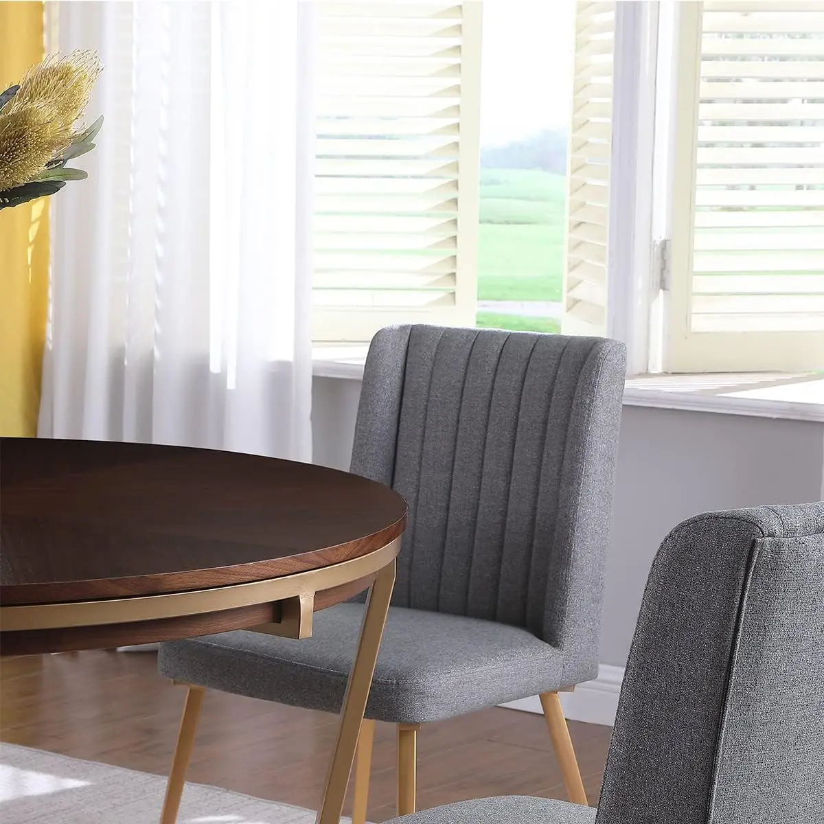 Morden Fort Dining Table Set For 4, 46"" Round Dining Table With Chenille Upholstered Chairs, Kitchen Table Chairs Set Of 4 For