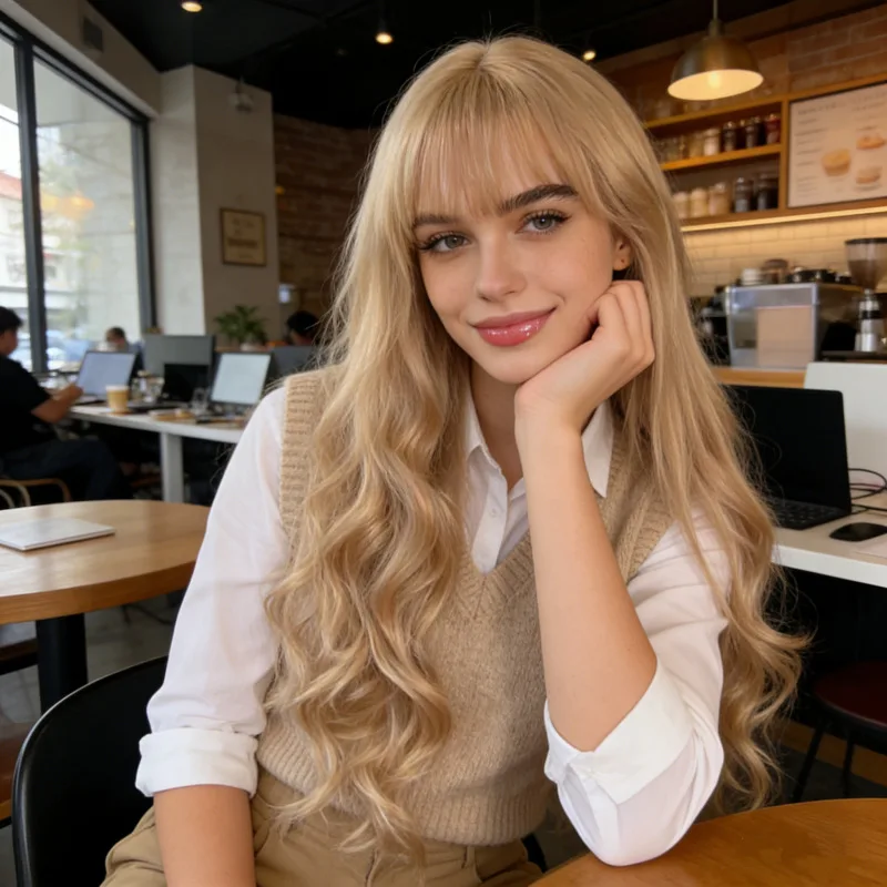 Full Bangs Long Curly Hair Set Women'S Wig Personalized Fashion Outdoor Party Simulation Head-Wearing Synthetic Wig