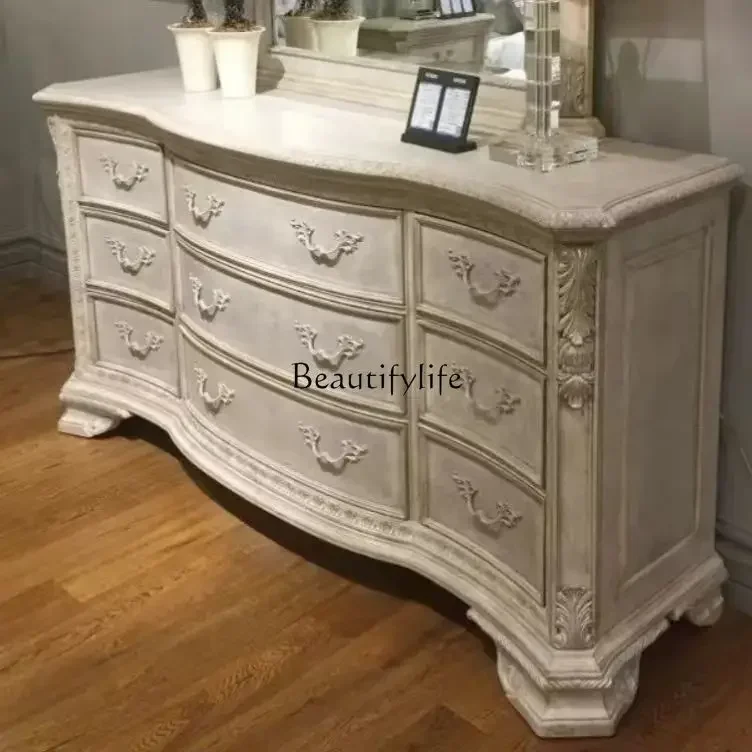 

LXAmerican retro custom French engraved European solid wood TV cabinet locker