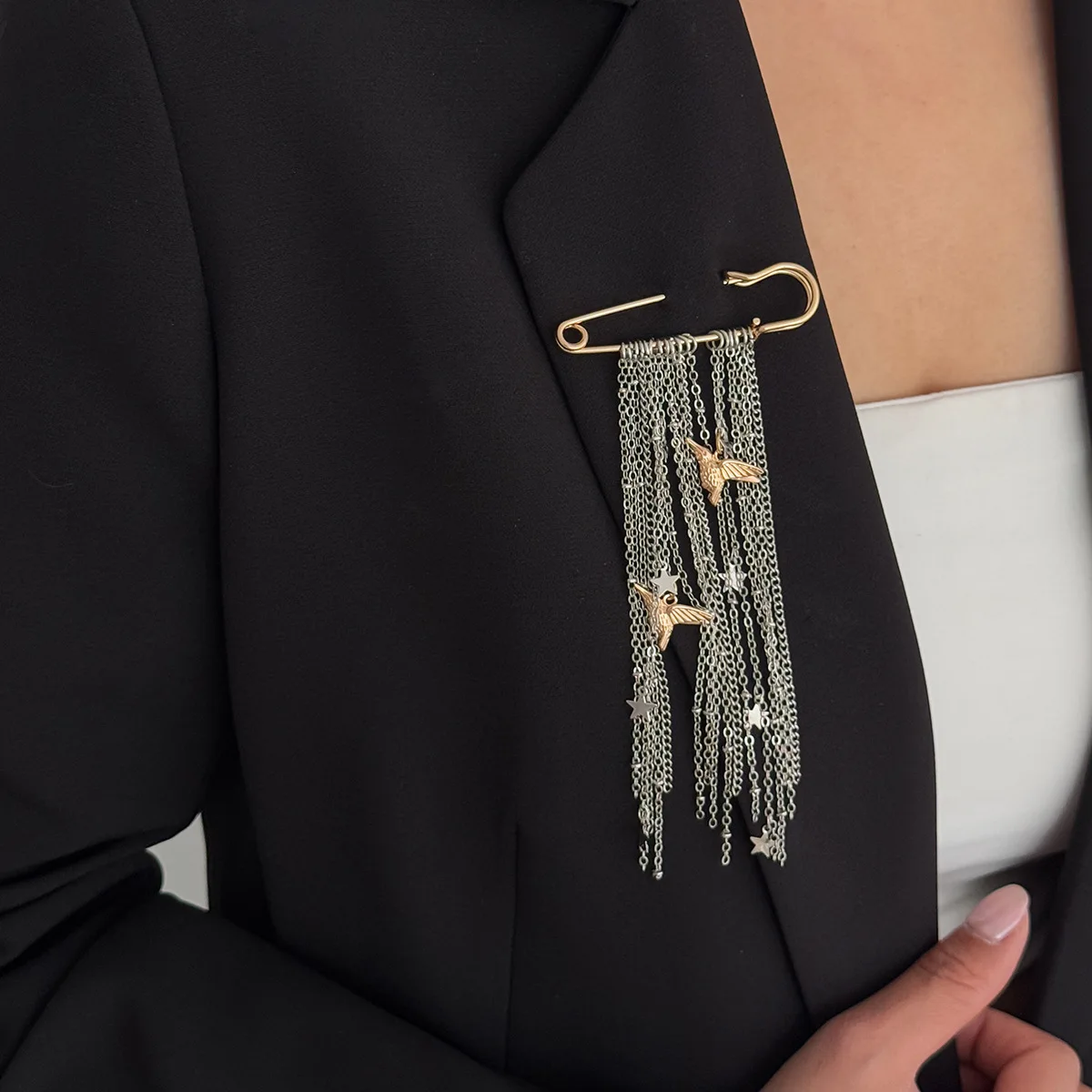 2026 Exaggerate Long Tassel Chain Brooch Women Handmade Beaded Many Layer Chain Multi Functional Fixed Pin Pants Clothes Decor