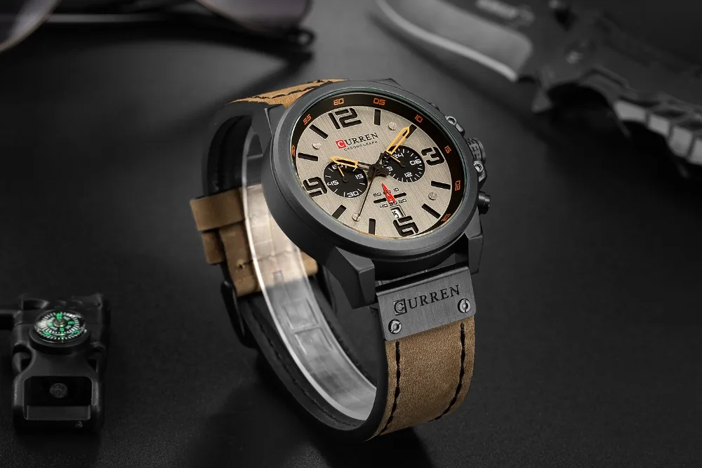 CURREN 8314 Herren Business-Armbanduhr mit Lederarmband, Wasserdicht mit Kalender, Lässige 6-Zeiger Quarzuhr – Detail 13