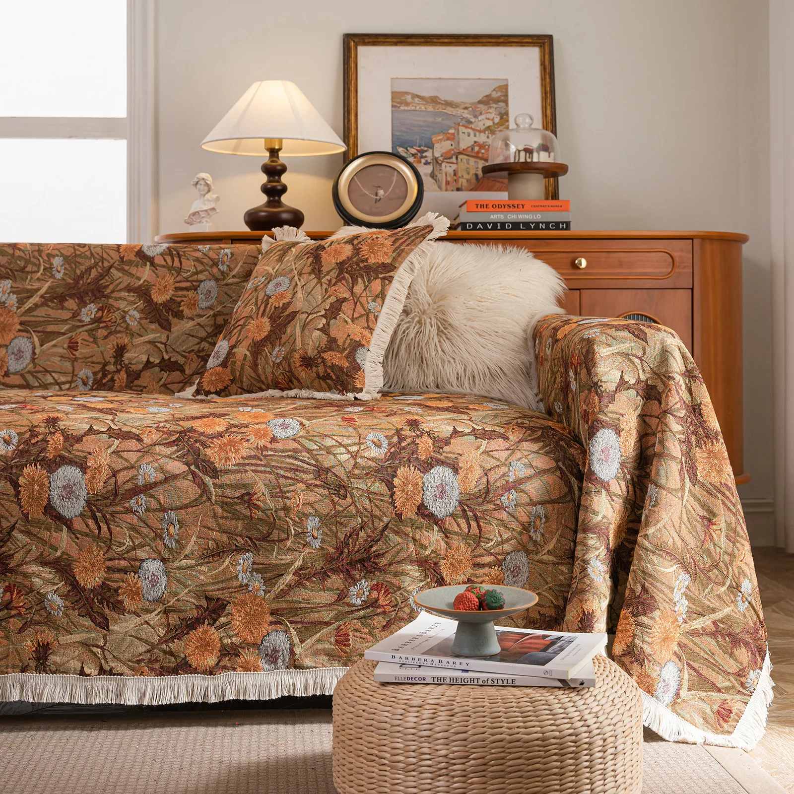 

New Boho Retro Sofa Linen Cloth Anti-Slip and Anti-Dirty All-Season Scratch Proof Sofa Covers Blanket Home Decoration