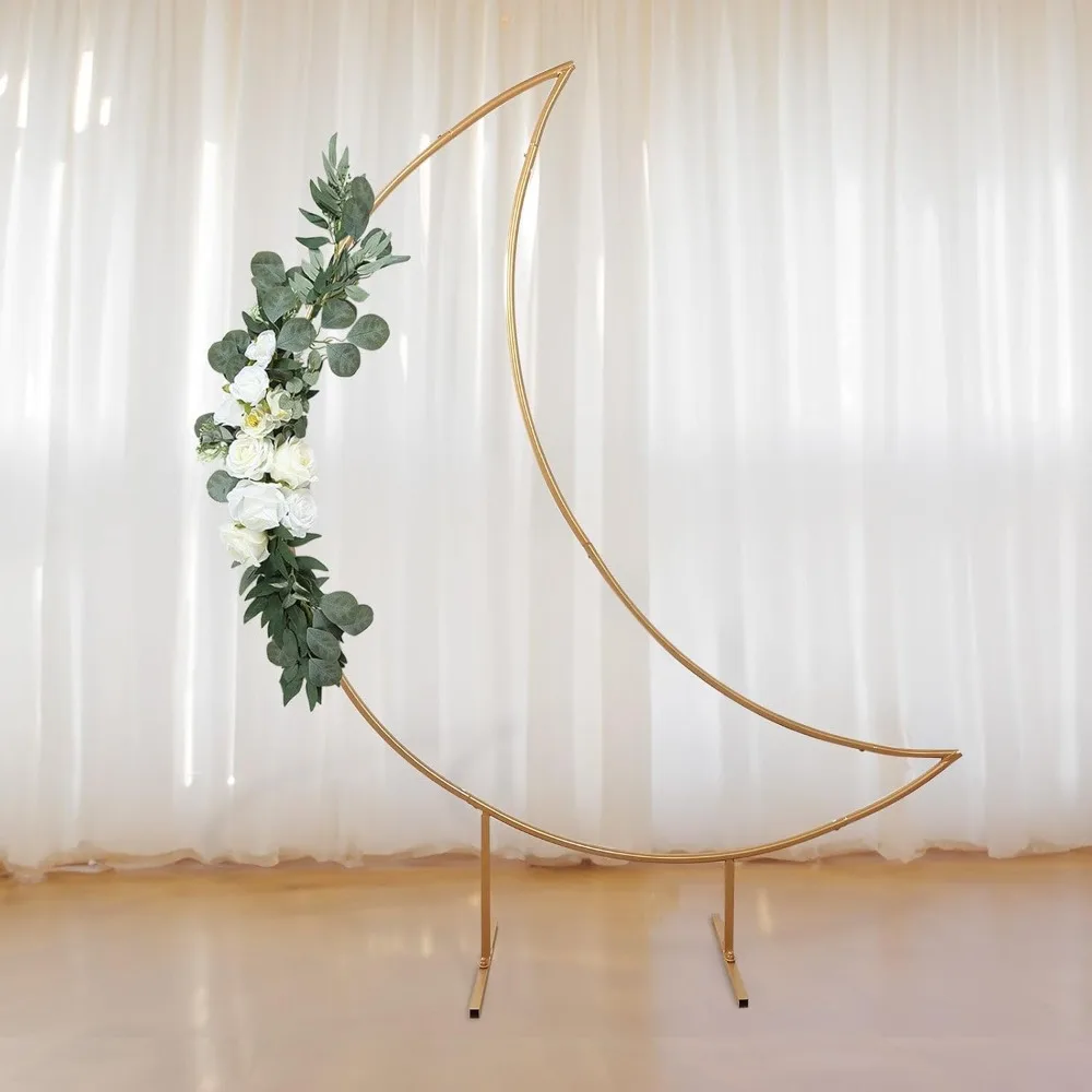 

Metal Crescent Moon Wedding Arch Backdrop Stand, Curved Arbor Floral Balloon Frame with Sturdy Base