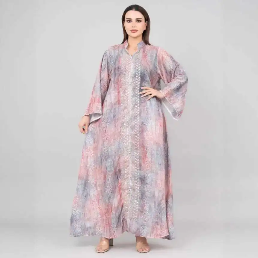 

Ds-2516 Muslim Abaya 2025 Summer New Elegant Fashion Printed Sequin Long Gown Robe Abaya Ramadan Dubai Luxury Islam Elegant