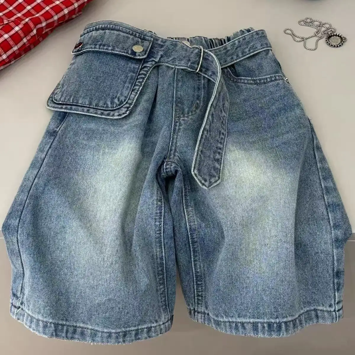 

Children's Loose Jeans 2026 Spring Autumn New Style Belted Straight Leg Trousers for Boys And Girls Fashionable Casual Pants