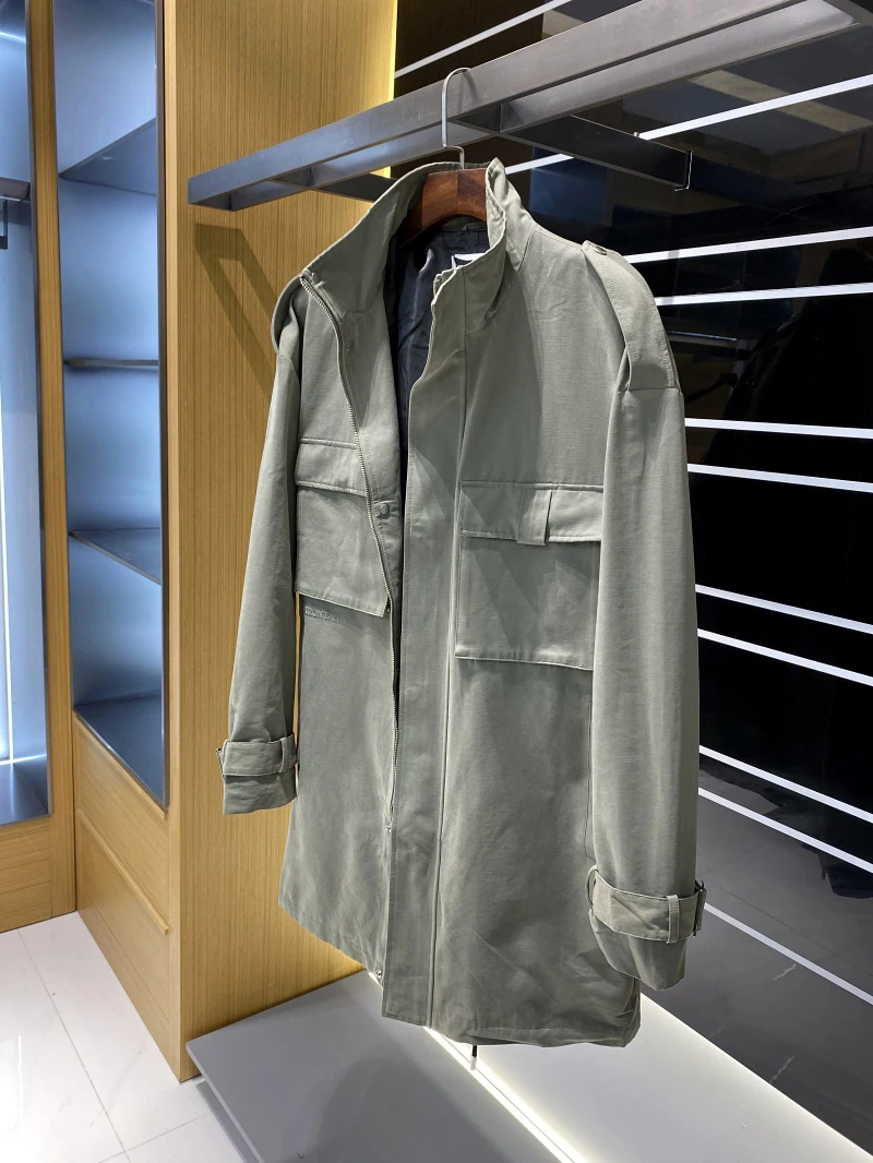 

Line! Spring Autumn New Men's Outdoor Mid-Length Jaet Coat Trendy Zipper Closure Stand Fit Youth ular