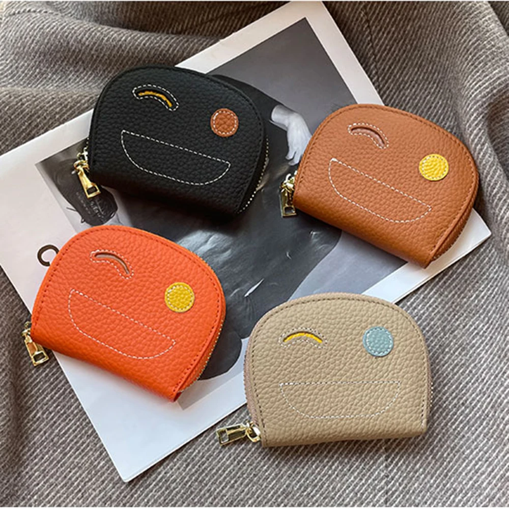 Fancy Lovely Smile Card Holder Luxury Genuine Leather Organ Portable Credit Card Women Wallet Large Capacity Small Coin Purse