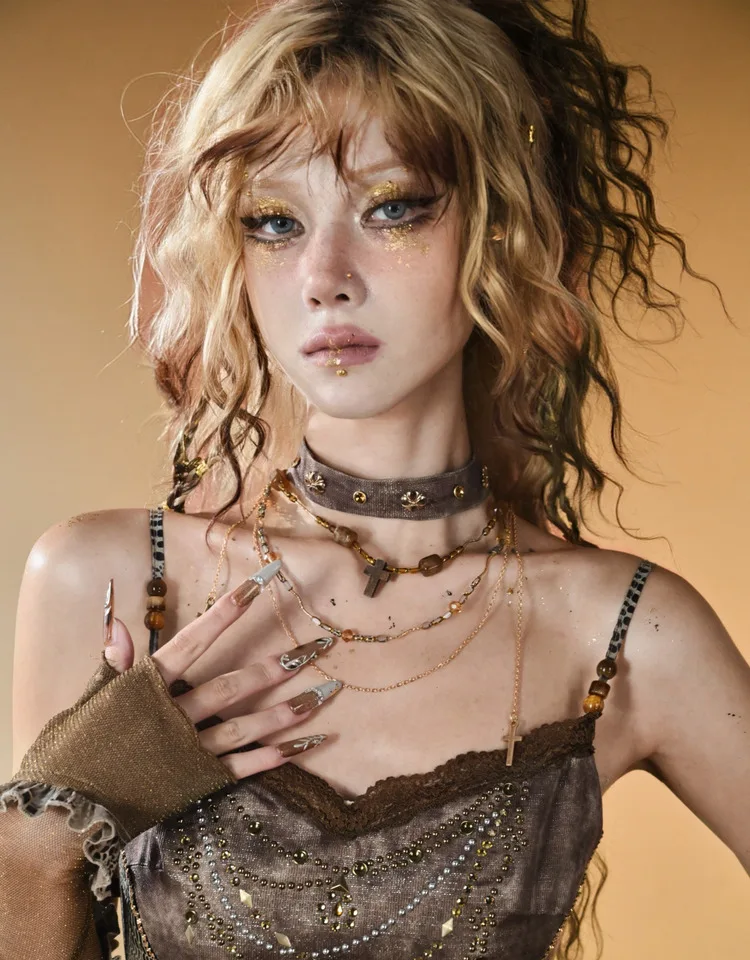 Original Design Snakeskin Pattern Retro Hot Girls Vagabondage Beading Choker Vintage Two Pieces Necklace